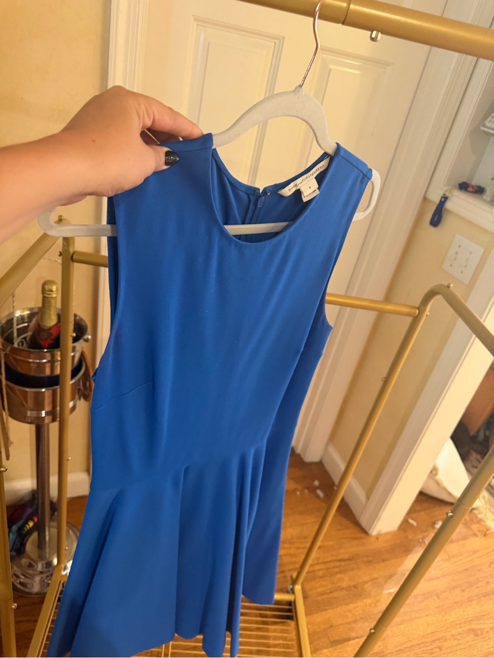 Diane Von Furstenberg Sleeveless Cobalt Blue Pleated Mini Dress